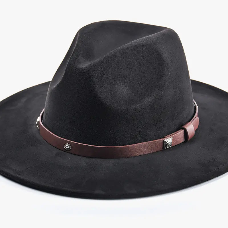 Wynn Faux Suede Fedora – Studded Band Hat